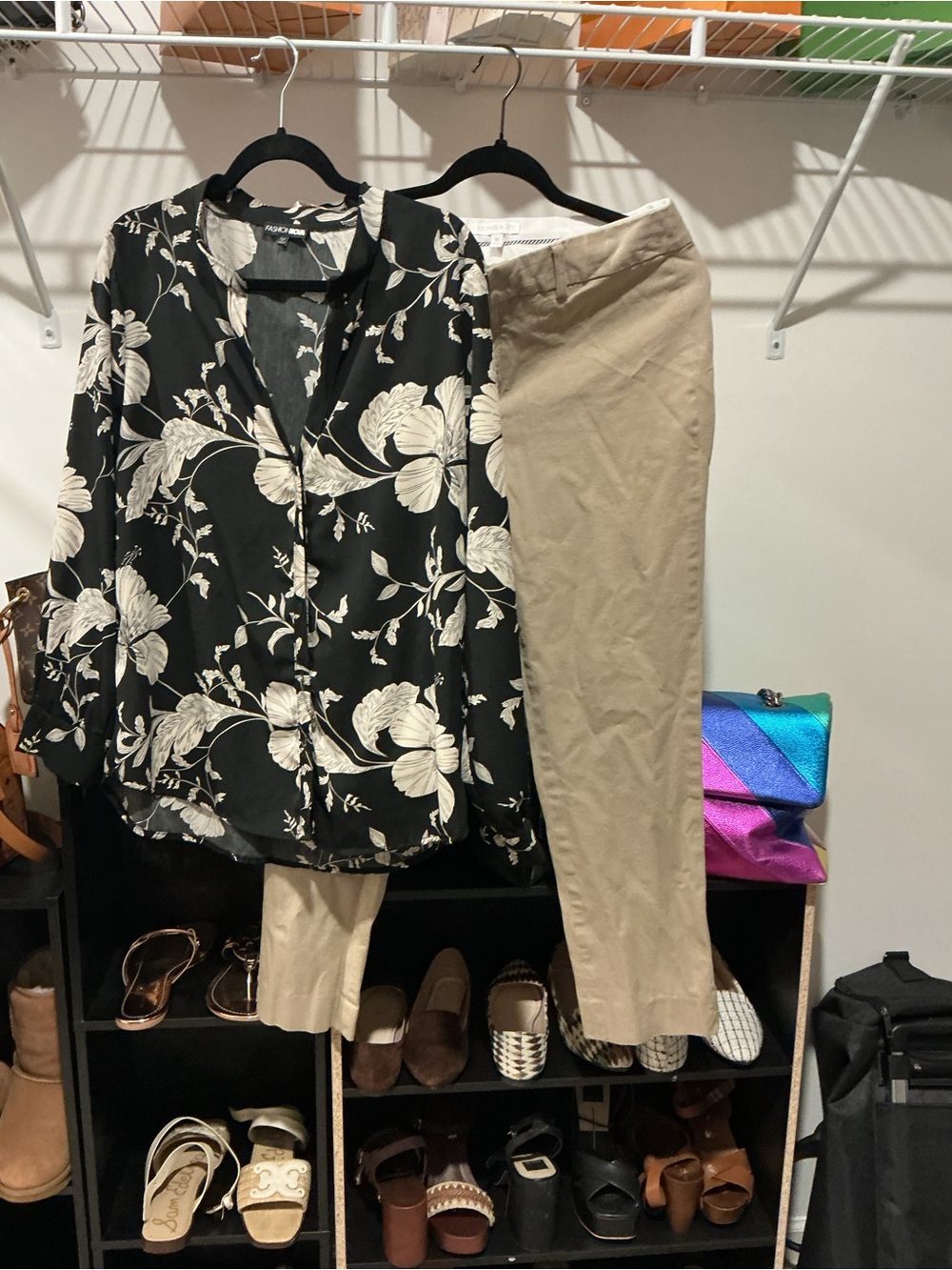 Black Floral Long-Sleeve Blouse